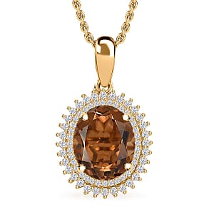 EverTrue Autumn Alexite and White Zircon 4.00 ctw Pendant in 18K YG Plated with Stainless Steel Necklace 20 Inches