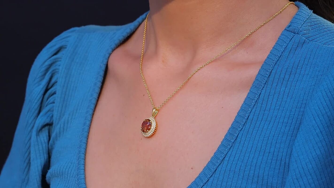 EverTrue Autumn Alexite, White Zircon Pendant in 18K YG Plated with Stainless Steel Necklace 4.00 ctw (20 Inches)
