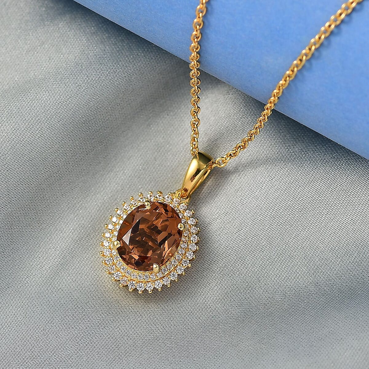 EverTrue Autumn Alexite and White Zircon 4.00 ctw Pendant in 18K YG Plated with Stainless Steel Necklace 20 Inches image number 1