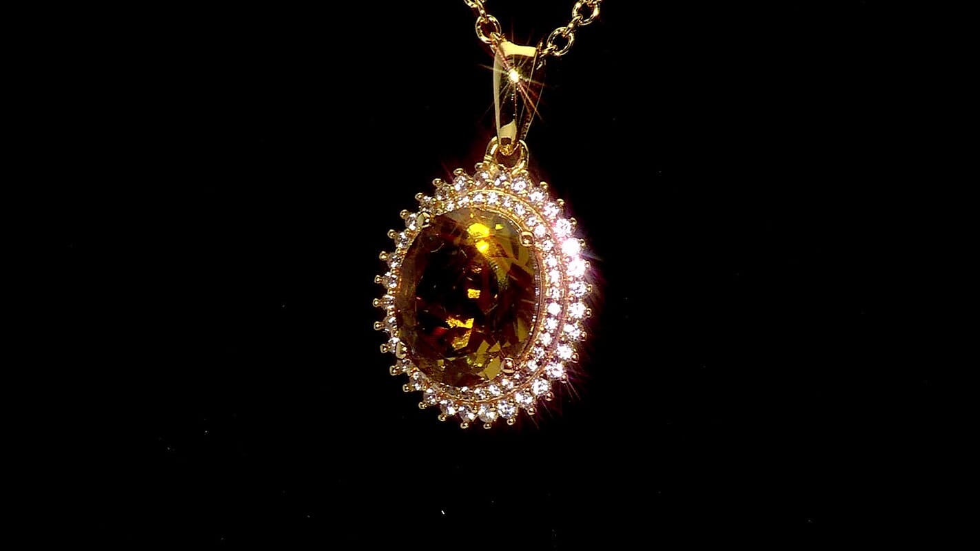 EverTrue Autumn Alexite, White Zircon Pendant in 18K YG Plated with Stainless Steel Necklace 4.00 ctw (20 Inches)