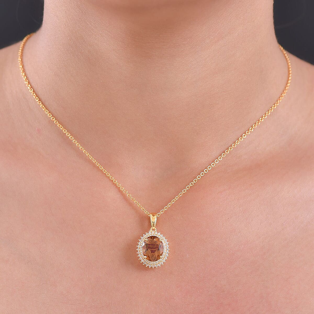 EverTrue Autumn Alexite and White Zircon 4.00 ctw Pendant in 18K YG Plated with Stainless Steel Necklace 20 Inches image number 2
