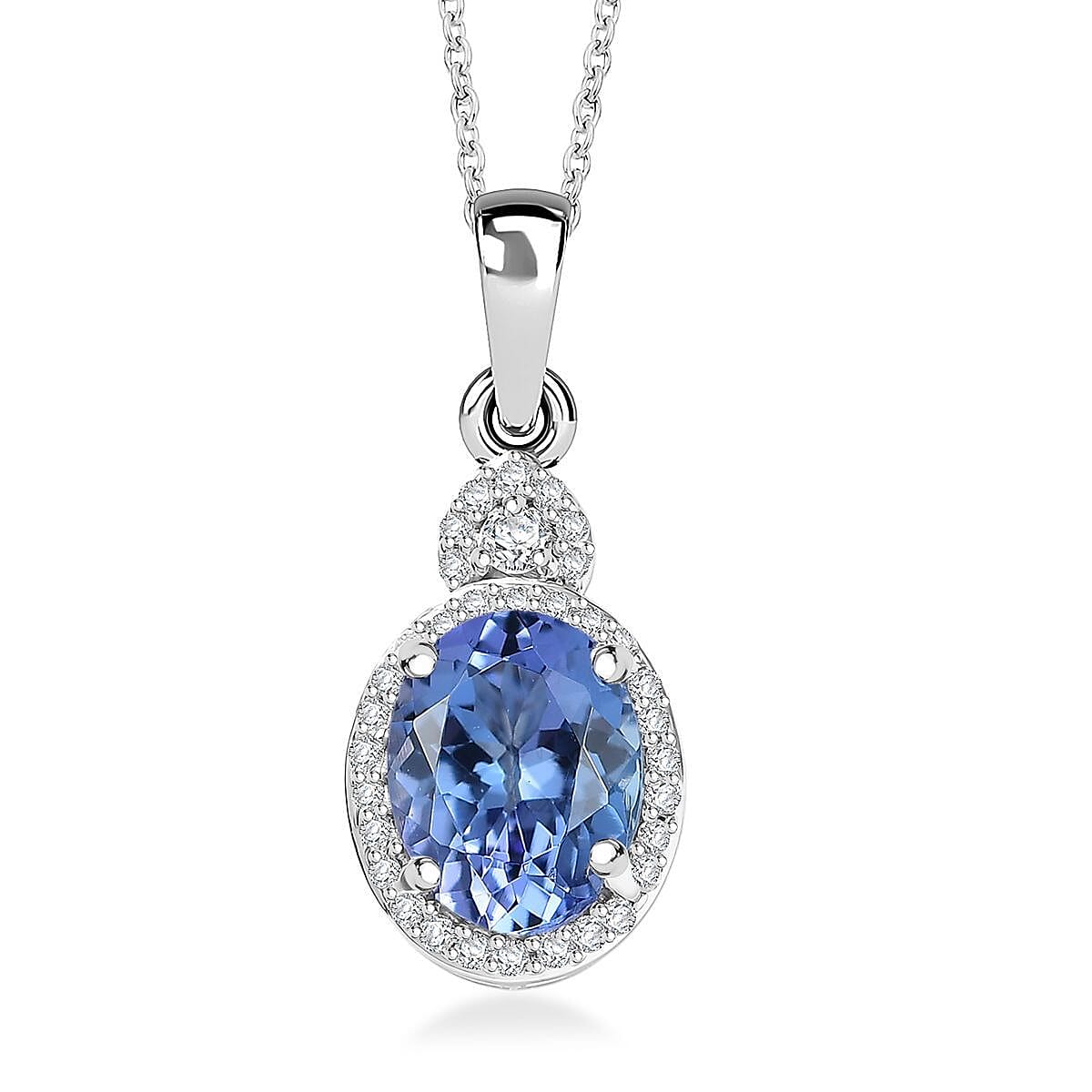 Doorbuster Luxoro AAA Peacock Tanzanite and Diamond I2 2.50 ctw Celestial Halo Pendant Necklace in 10K White Gold 20 Inches image number 0