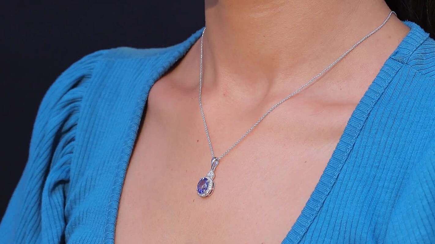 Luxoro 10K White Gold AAA Peacock Tanzanite, Diamond (I2)(0.21 cts) Pendant Necklace (20 Inches) 2.50 ctw