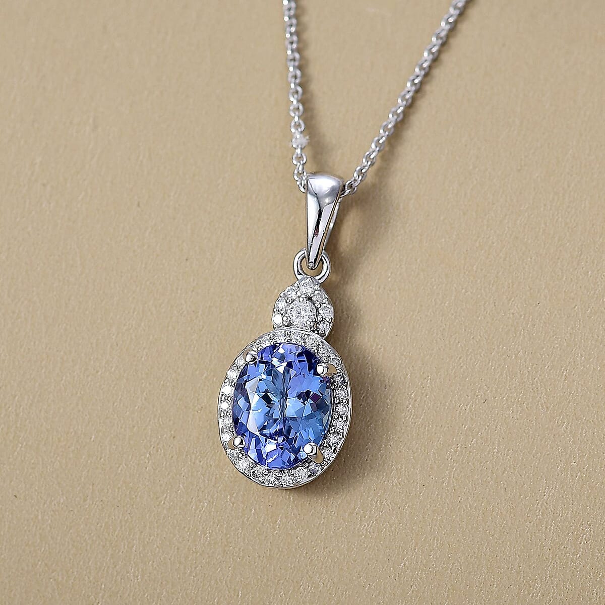 Doorbuster Luxoro AAA Peacock Tanzanite and Diamond I2 2.50 ctw Celestial Halo Pendant Necklace in 10K White Gold 20 Inches image number 1
