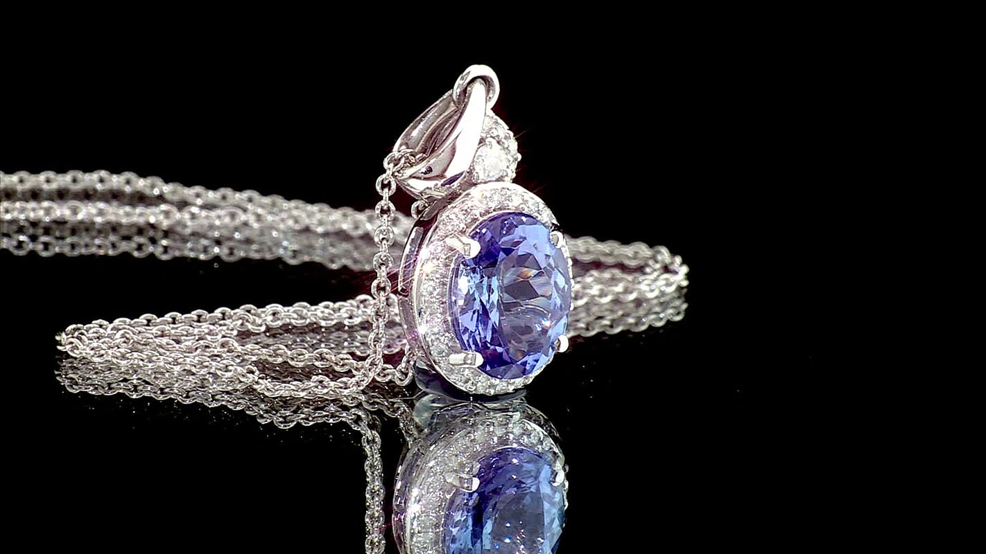 Luxoro 10K White Gold AAA Peacock Tanzanite, Diamond (I2)(0.21 cts) Pendant Necklace (20 Inches) 2.50 ctw