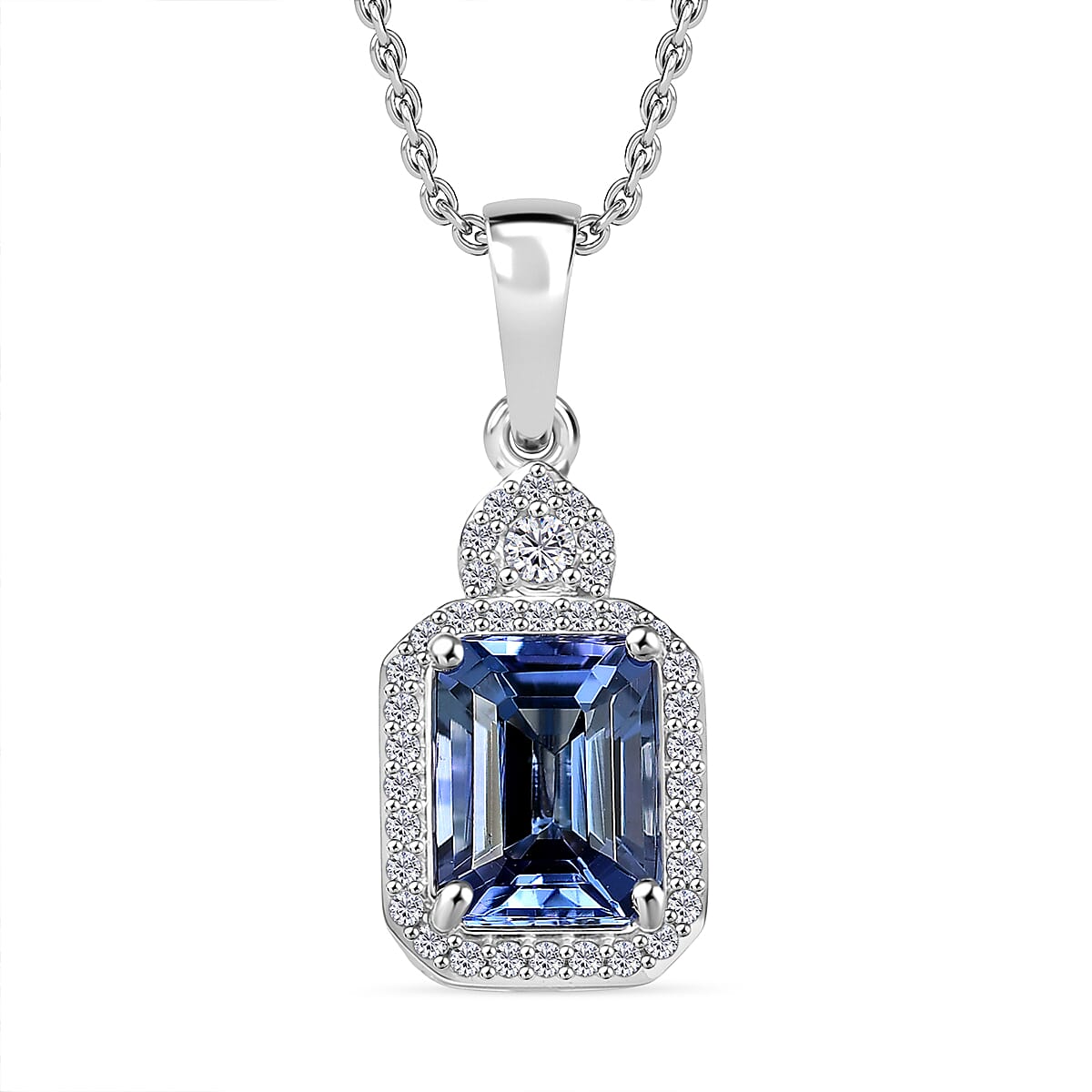 Luxoro AAA Peacock Tanzanite and Diamond I2 2.35 ctw Celestial Halo Pendant Necklace in 10K White Gold 20 Inches image number 0