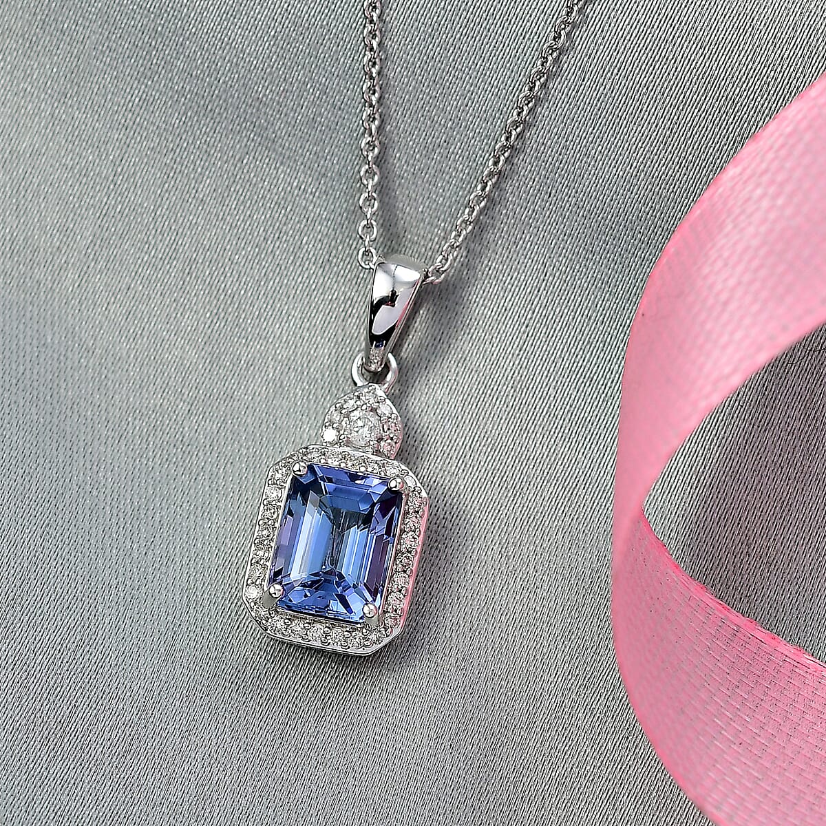 Luxoro AAA Peacock Tanzanite and Diamond I2 2.35 ctw Celestial Halo Pendant Necklace in 10K White Gold 20 Inches image number 1