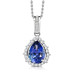 Doorbuster Luxoro AAA Peacock Tanzanite and Diamond I2 2.50 ctw Starburst Halo Pendant Necklace in 10K White Gold 20 Inches
