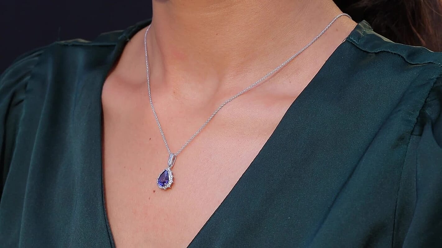 Luxoro 10K White Gold AAA Peacock Tanzanite, Diamond (I2)(0.30 cts) Pendant Necklace (20 Inches) 2.55 ctw