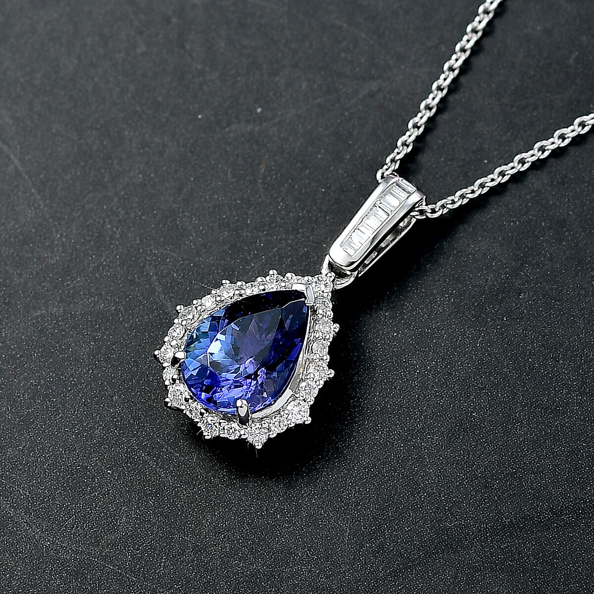 Doorbuster Luxoro AAA Peacock Tanzanite and Diamond I2 2.50 ctw Starburst Halo Pendant Necklace in 10K White Gold 20 Inches image number 1