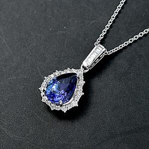 Doorbuster Luxoro AAA Peacock Tanzanite and Diamond I2 2.50 ctw Starburst Halo Pendant Necklace in 10K White Gold 20 Inches