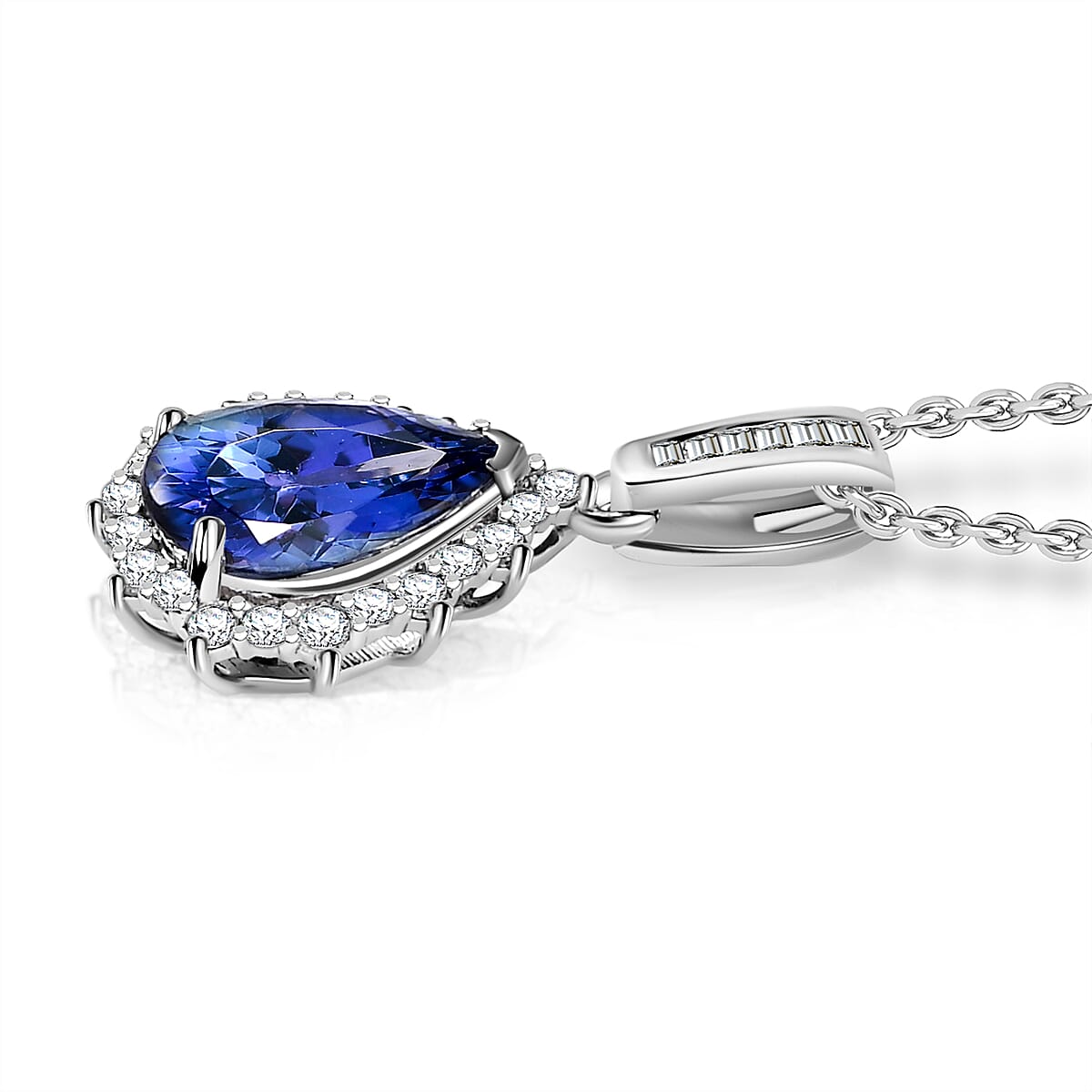 Doorbuster Luxoro AAA Peacock Tanzanite and Diamond I2 2.50 ctw Starburst Halo Pendant Necklace in 10K White Gold 20 Inches image number 3