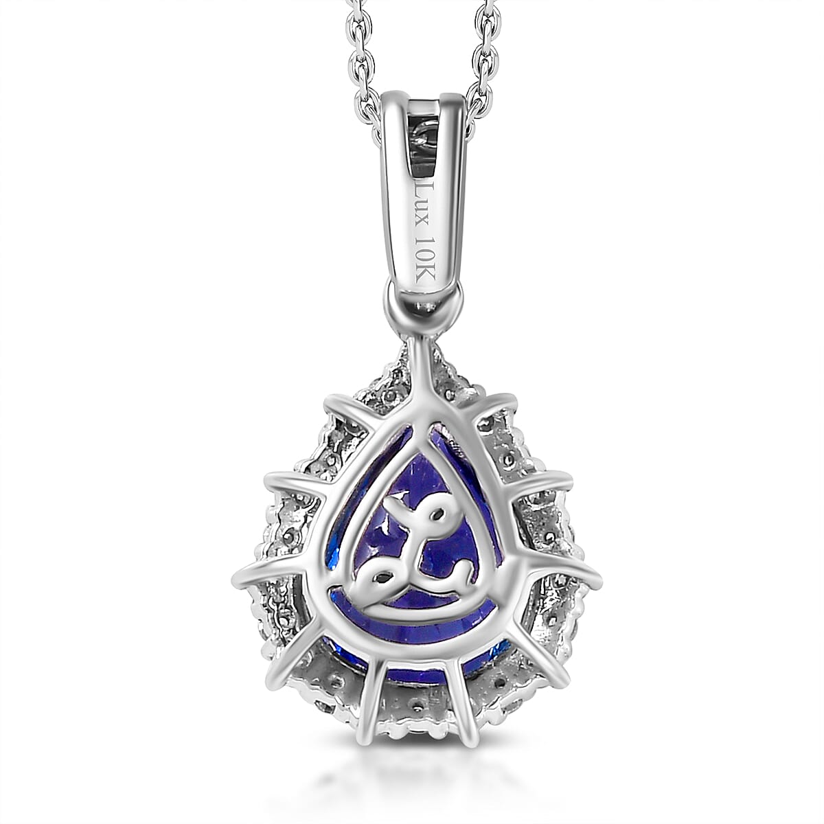 Doorbuster Luxoro AAA Peacock Tanzanite and Diamond I2 2.50 ctw Starburst Halo Pendant Necklace in 10K White Gold 20 Inches image number 4