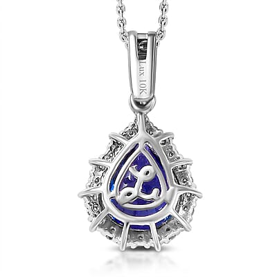 Luxoro AAA Peacock Tanzanite and Diamond I2 2.50 ctw Starburst Halo Pendant Necklace in 10K White Gold 20 Inches