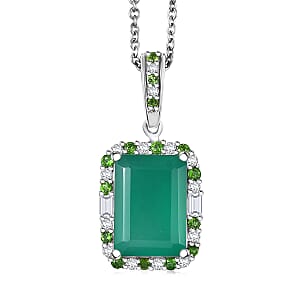 EverTrue Verde Onyx and Multi Gemstone 7.90 ctw Garden Mosaic Pendant in Platinum Bond with Stainless Steel Necklace 20 Inches