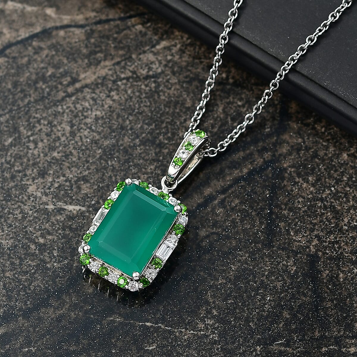 EverTrue Verde Onyx and Multi Gemstone 7.90 ctw Garden Mosaic Pendant in Platinum Bond with Stainless Steel Necklace 20 Inches image number 1