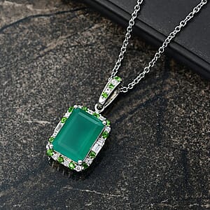 EverTrue Verde Onyx and Multi Gemstone 7.90 ctw Garden Mosaic Pendant in Platinum Bond with Stainless Steel Necklace 20 Inches