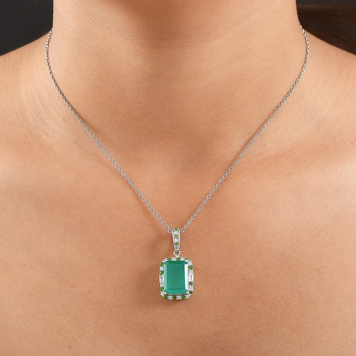EverTrue Verde Onyx and Multi Gemstone 7.90 ctw Garden Mosaic Pendant in Platinum Bond with Stainless Steel Necklace 20 Inches image number 2
