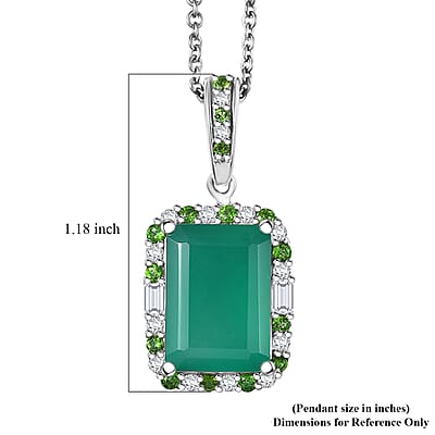 EverTrue Verde Onyx and Multi Gemstone 7.90 ctw Garden Mosaic Pendant in Platinum Bond with Stainless Steel Necklace 20 Inches
