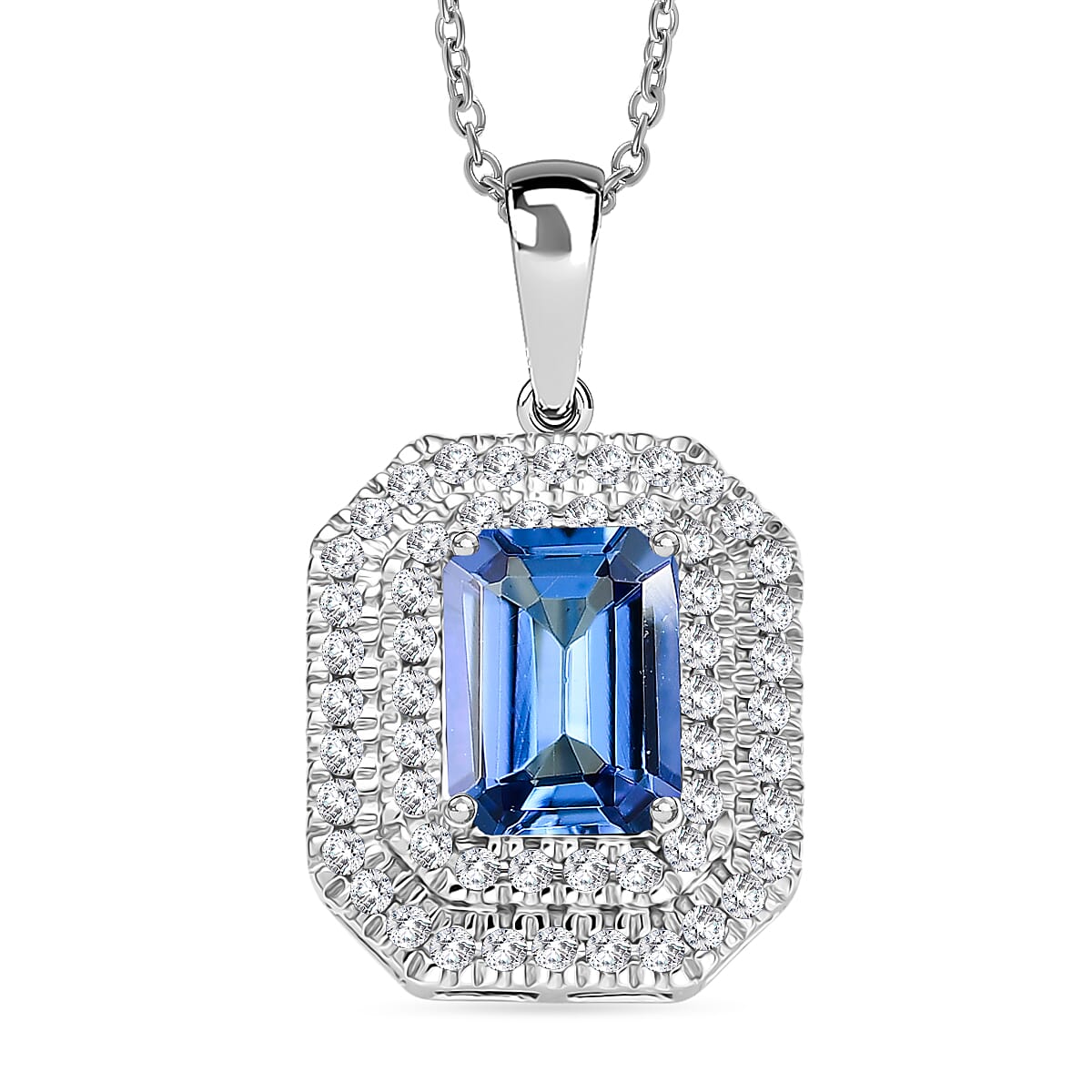 Doorbuster Luxoro AAA Peacock Tanzanite and Diamond I2 2.00 ctw Twilight Grace Pendant Necklace in 10K White Gold 4.25 Grams 20 Inches image number 0