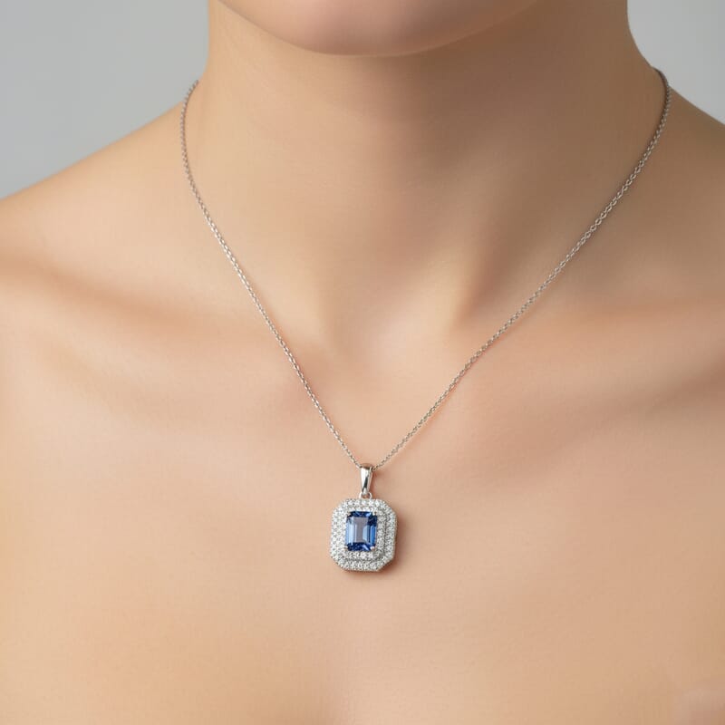 Luxoro AAA Peacock Tanzanite and Diamond I2 2.00 ctw Twilight Grace Pendant Necklace in 10K White Gold 4.25 Grams 20 Inches
