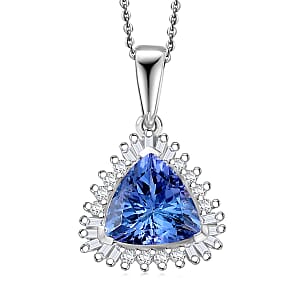 D'Joy Premium Peacock Tanzanite and Diamond 1.35 ctw Starburst Pendant Necklace in Rhodium Over Sterling Silver 20 Inches