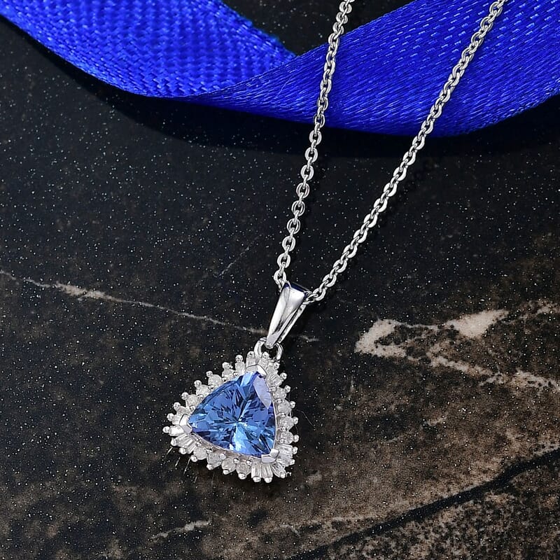 Doorbuster D'Joy Premium Peacock Tanzanite and Diamond 1.35 ctw Starburst Pendant Necklace in Rhodium Over Sterling Silver 20 Inches