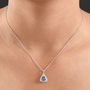 D'Joy Premium Peacock Tanzanite and Diamond 1.35 ctw Starburst Pendant Necklace in Rhodium Over Sterling Silver 20 Inches