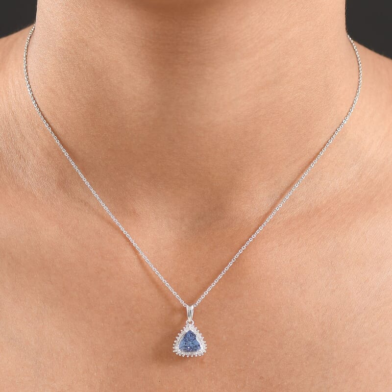 Doorbuster D'Joy Premium Peacock Tanzanite and Diamond 1.35 ctw Starburst Pendant Necklace in Rhodium Over Sterling Silver 20 Inches