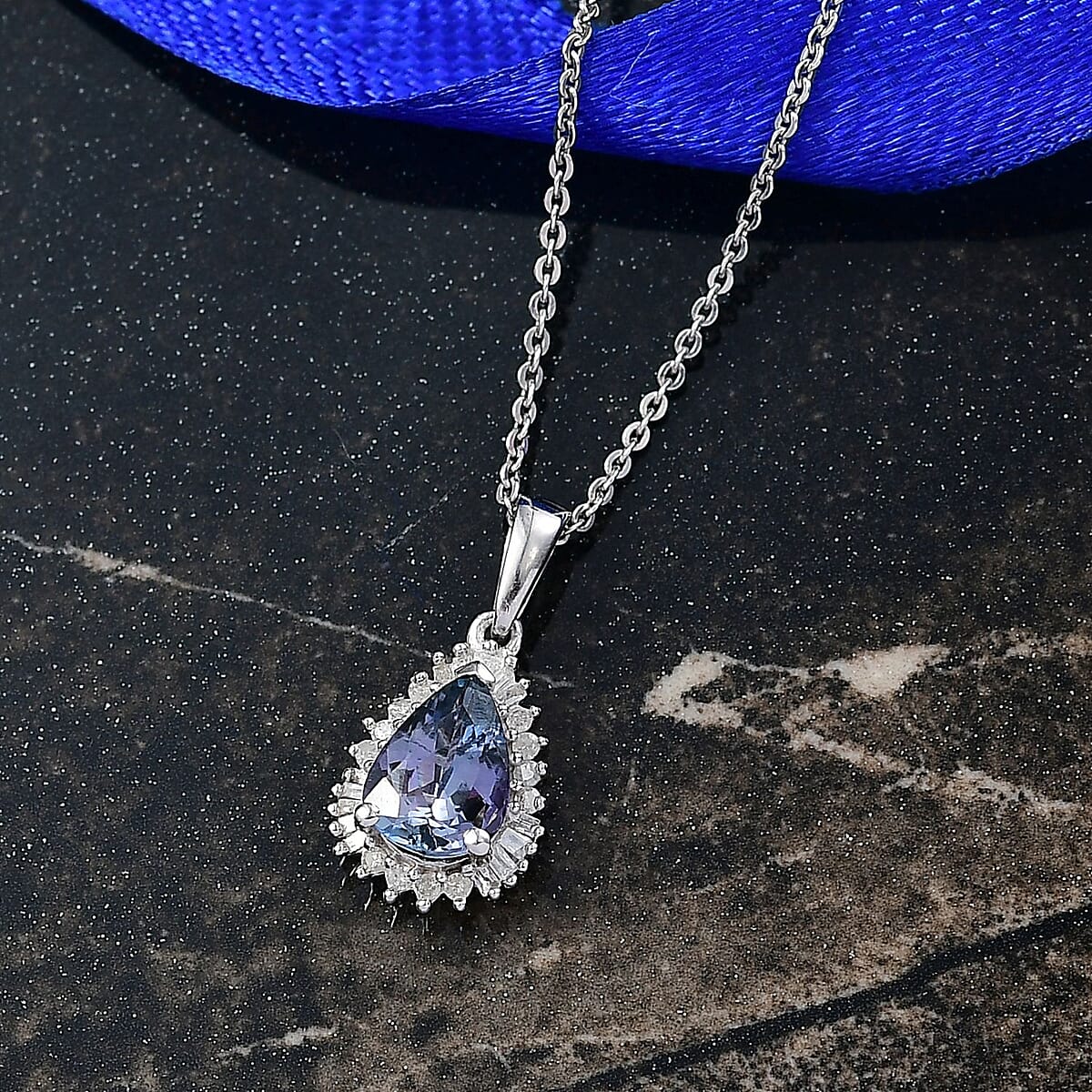 D'Joy Premium Peacock Tanzanite and Diamond 1.35 ctw Starburst Pendant Necklace in Rhodium Over Sterling Silver 20 Inches image number 1