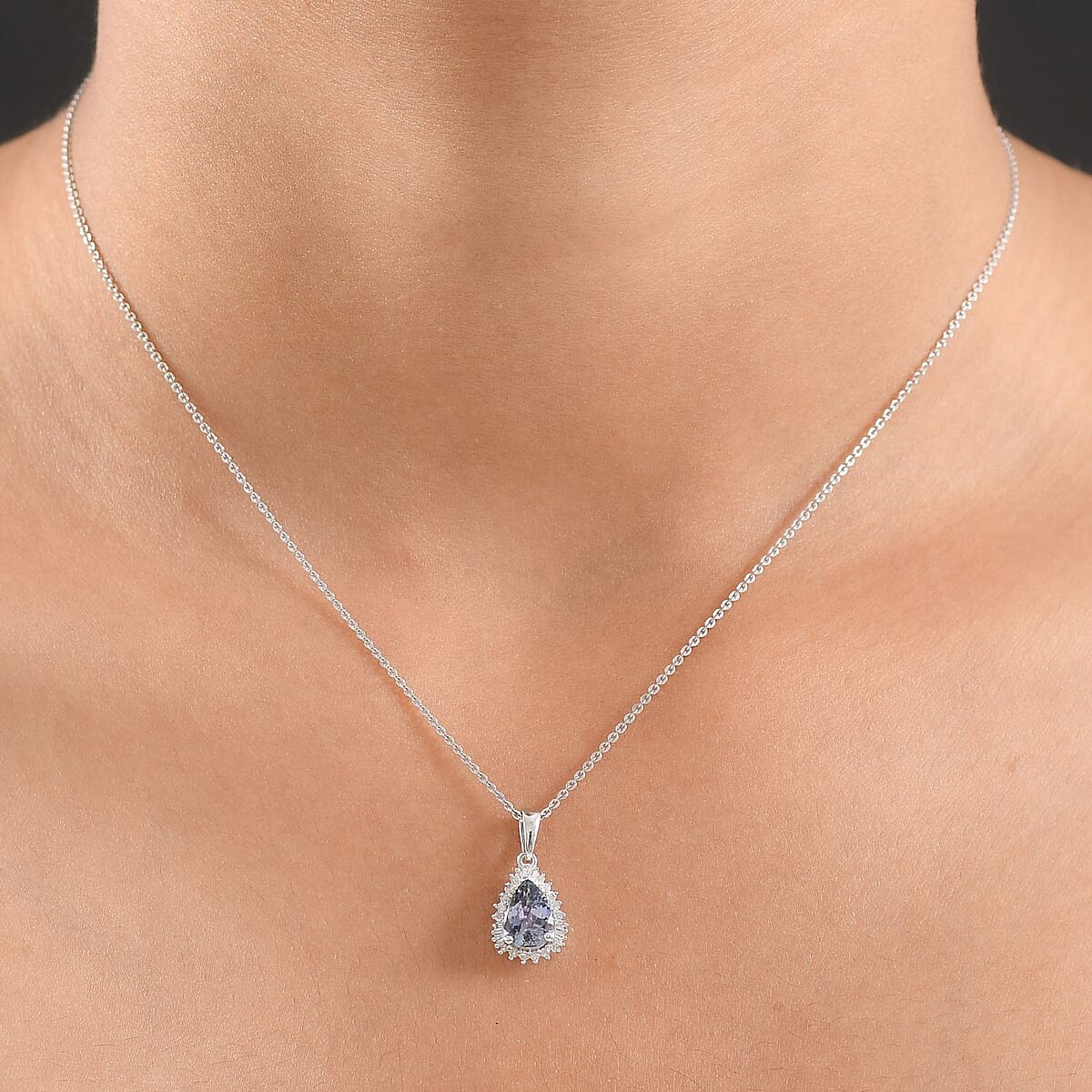 D'Joy Premium Peacock Tanzanite and Diamond 1.35 ctw Starburst Pendant Necklace in Rhodium Over Sterling Silver 20 Inches image number 2