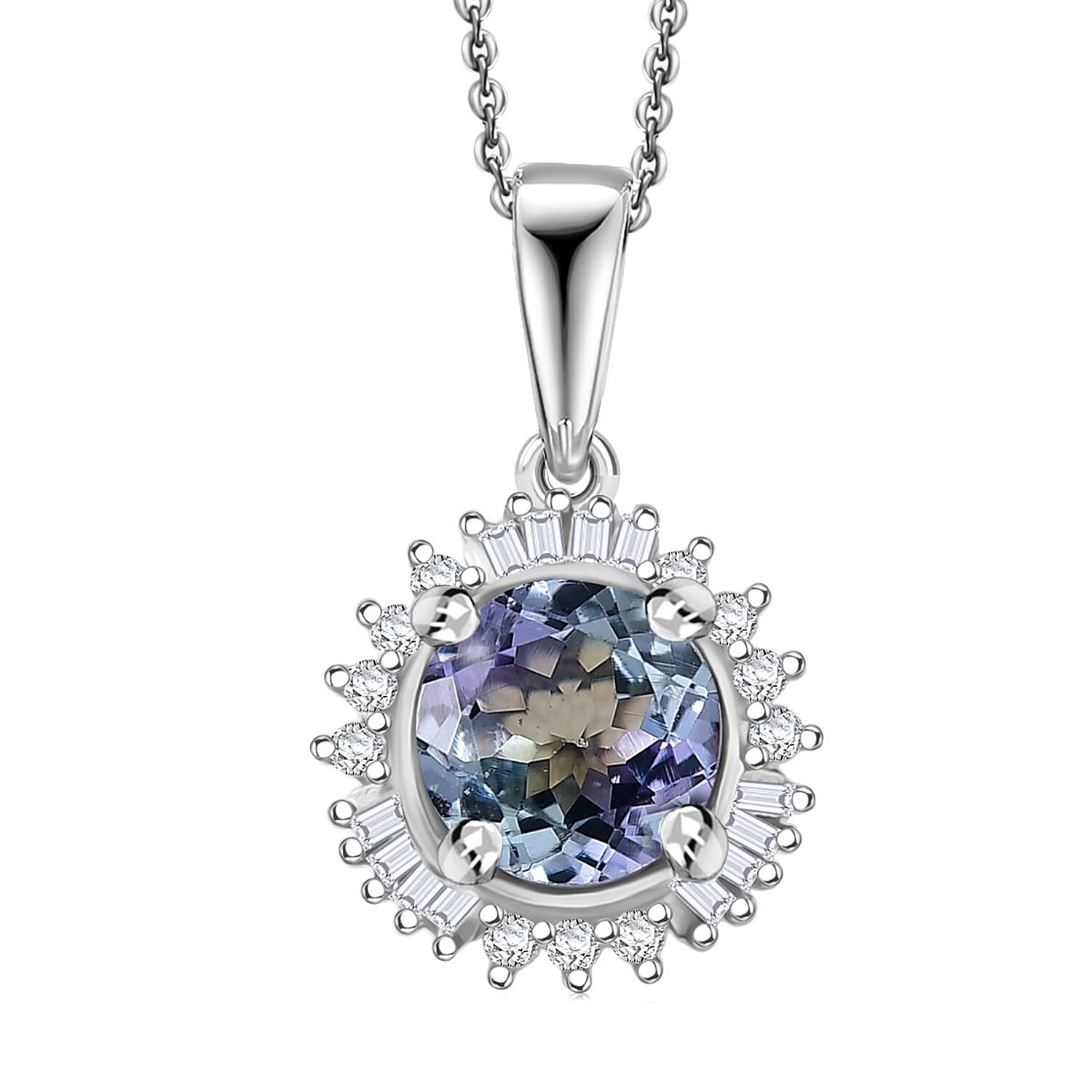 D'Joy Premium Peacock Tanzanite and Diamond 1.35 ctw Starburst Pendant Necklace in Rhodium Over Sterling Silver 20 Inches