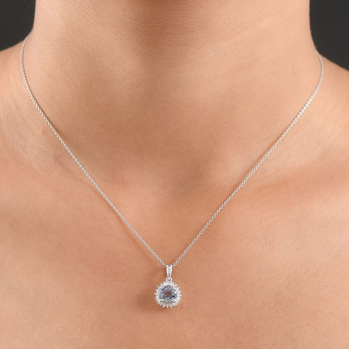 D'Joy Premium Peacock Tanzanite and Diamond 1.35 ctw Starburst Pendant Necklace in Rhodium Over Sterling Silver 20 Inches image number 2