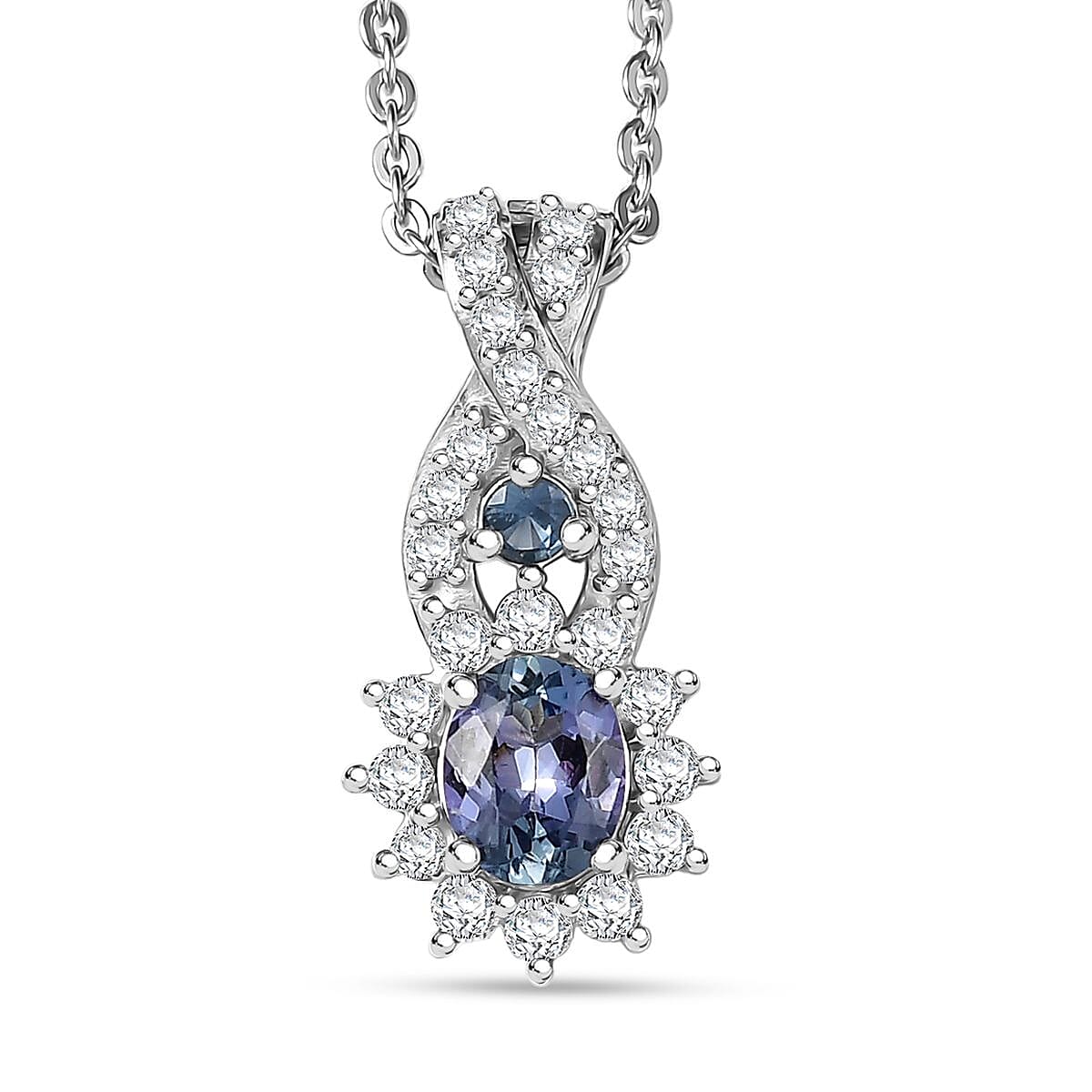 D'Joy Peacock Tanzanite and Multi Gemsotne 0.65 ctw Sunburst Pendant Necklace in Rhodium Over Sterling Silver 20 Inches image number 0