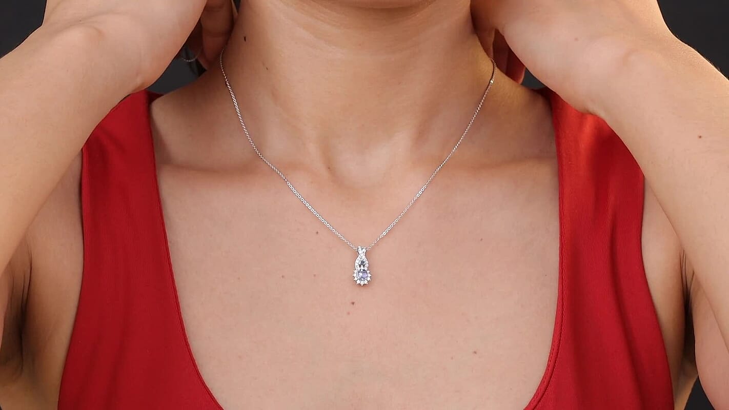 D'Joy Peacock Tanzanite and Multi Gemsotne 0.65 ctw Sunburst Pendant Necklace in Rhodium Over Sterling Silver 20 Inches