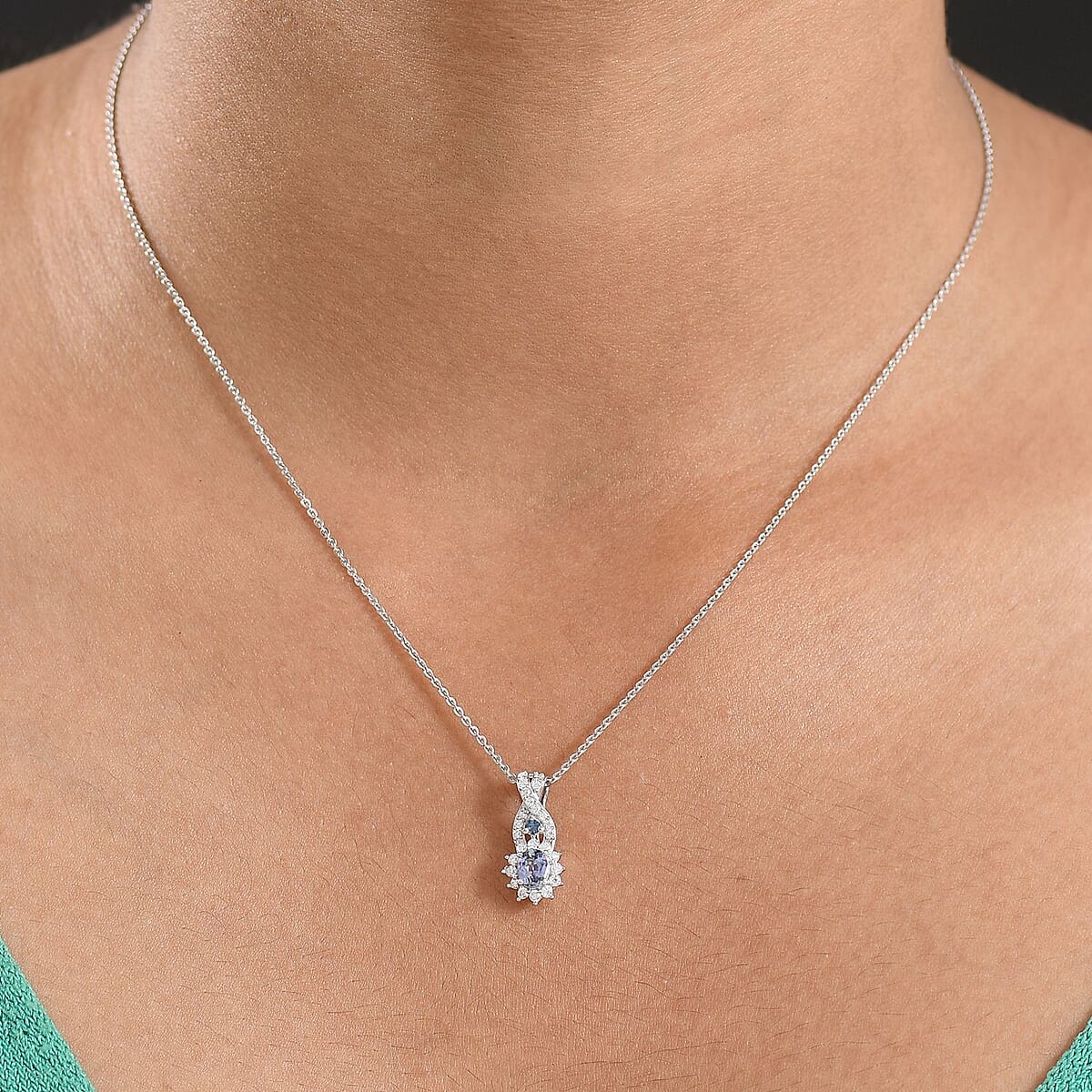 D'Joy Peacock Tanzanite and Multi Gemsotne 0.65 ctw Sunburst Pendant Necklace in Rhodium Over Sterling Silver 20 Inches image number 2
