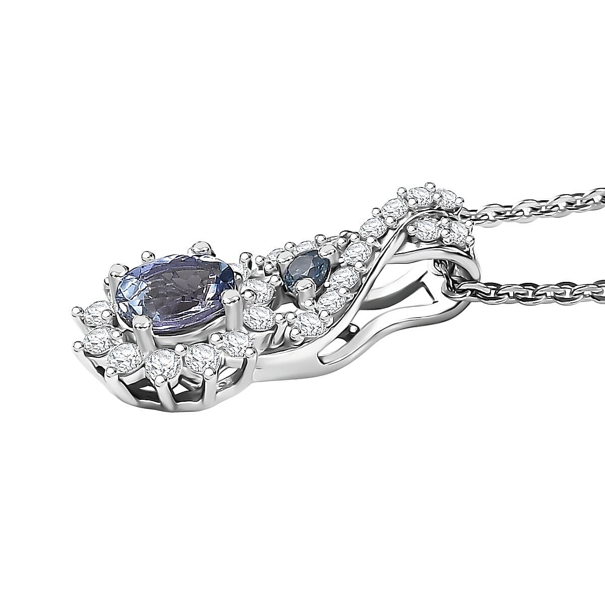 D'Joy Peacock Tanzanite and Multi Gemsotne 0.65 ctw Sunburst Pendant Necklace in Rhodium Over Sterling Silver 20 Inches image number 3