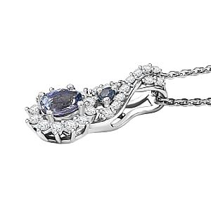 D'Joy Peacock Tanzanite and Multi Gemsotne 0.65 ctw Sunburst Pendant Necklace in Rhodium Over Sterling Silver 20 Inches