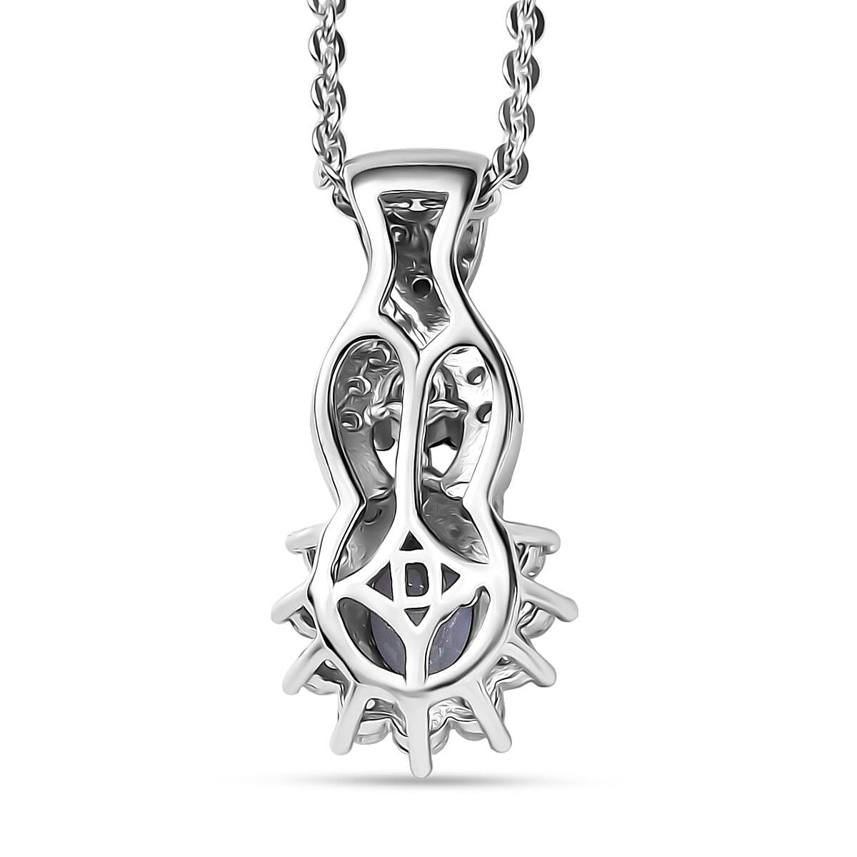 D'Joy Peacock Tanzanite and Multi Gemsotne 0.65 ctw Sunburst Pendant Necklace in Rhodium Over Sterling Silver 20 Inches image number 4