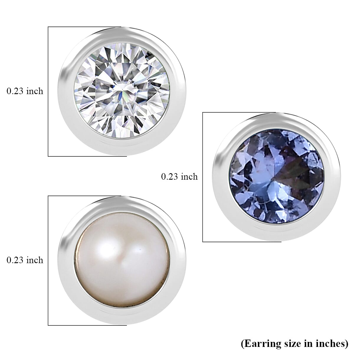 Set of 3 - D'Joy Poke Free Tanzanite, Freshwater Pearl, Luxuriant Lab Grown Diamond Stud Earrings in Rhodium Over Sterling Silver 1.00 ctw