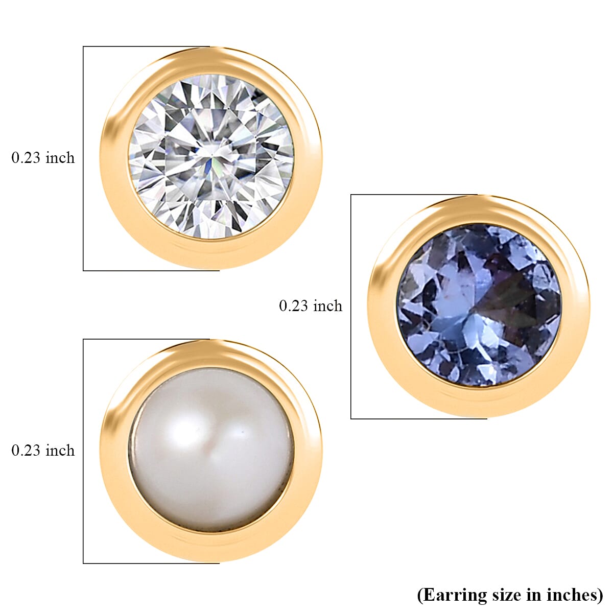 Set of 3 Poke Free Tanzanite, Freshwater Pearl, Luxuriant Lab Grown Diamond Stud Earrings in 18K Vermeil YG Over Sterling Silver 1.00 ctw image number 4