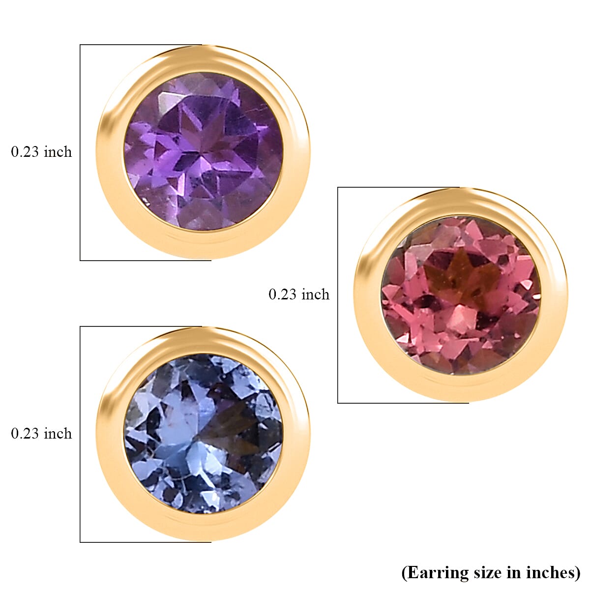 Set of 3 D'Joy Poke Free African Amethyst, Tanzanite, Morro Redondo Pink Tourmaline Stud Earrings in 18K Vermeil YG Over Sterling Silver 1.50 ctw image number 4