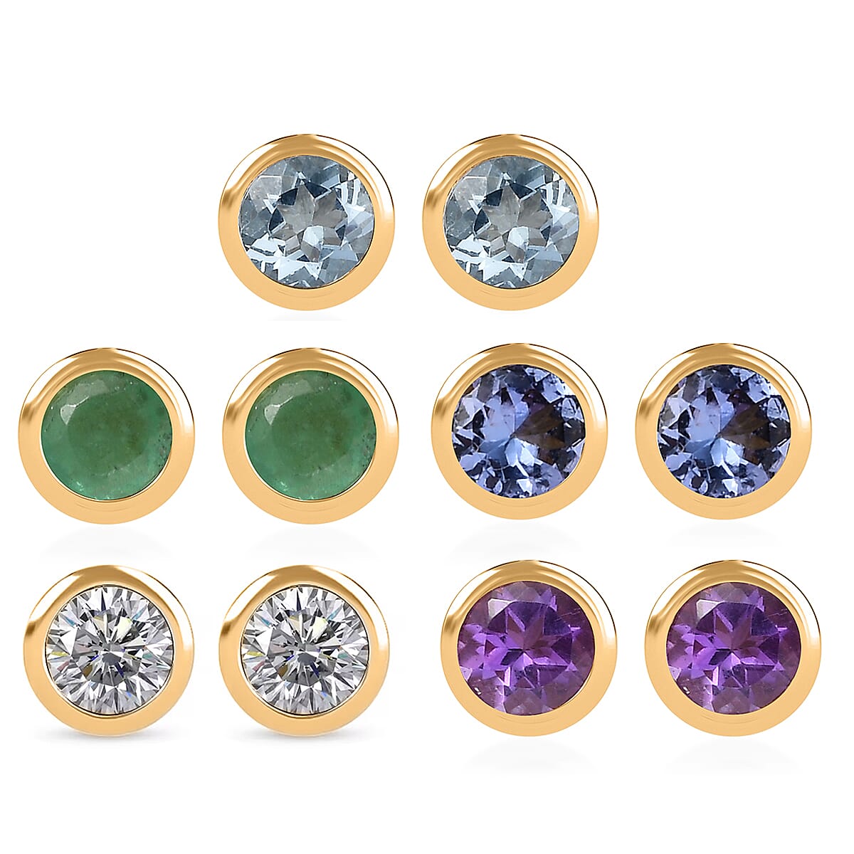 Set of 5 Poke Free Multi Gemstone Stud Earrings in 18K Vermeil YG Over Sterling Silver 2.55 ctw image number 0