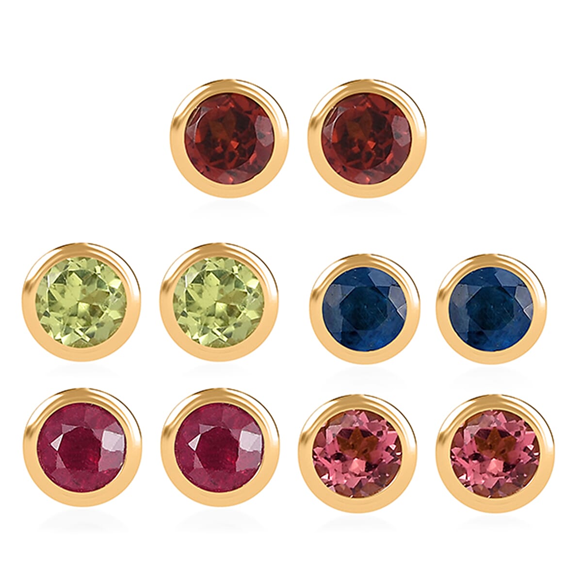 Set of 5 Poke Free Multi Gemstone Stud Earrings in 18K Vermeil YG Over Sterling Silver 3.10 ctw image number 0