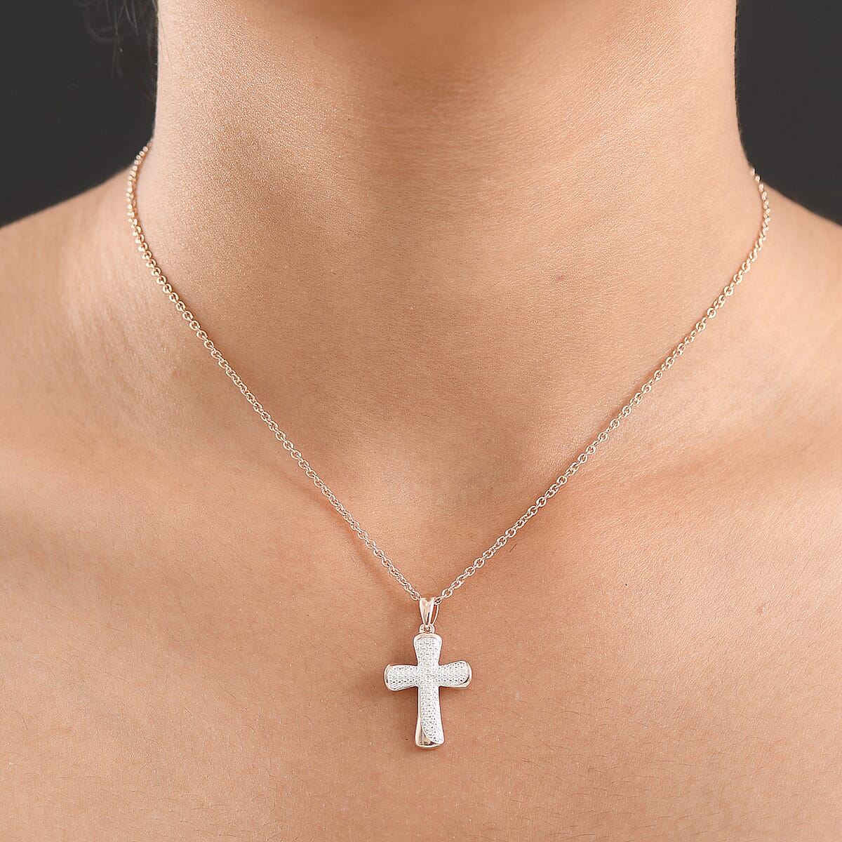 Doorbuster EverTrue Lab Grown Diamond G-H SI Pendant in 18K Rose Gold Plated with ION Plated RG Stainless Steel Necklace 20 Inches image number 3