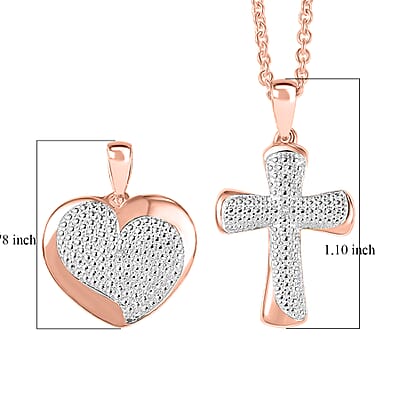 EverTrue Lab Grown Diamond  Accent Heart and Cross Pendants in 18K RG Plated with ION Plated RG Stainless Steel Necklace (20 Inches)