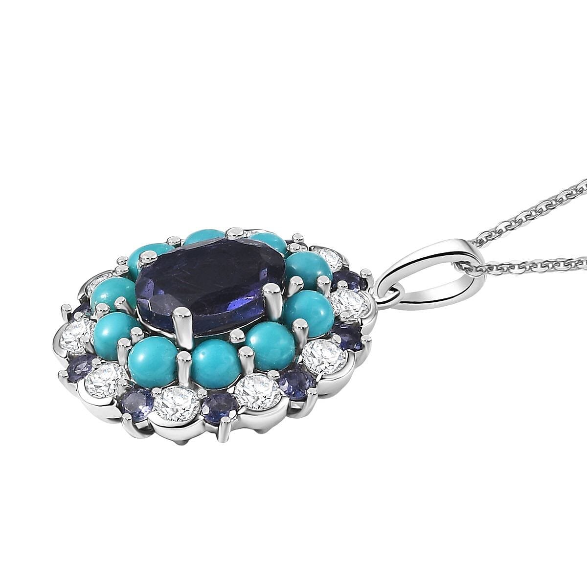 Doorbuster D'Joy Premium Catalina Iolite and Multi Gemstone 4.10 ctw Dynasty Bloom Pendant Necklace in Rhodium Over Sterling Silver 20 Inches image number 3