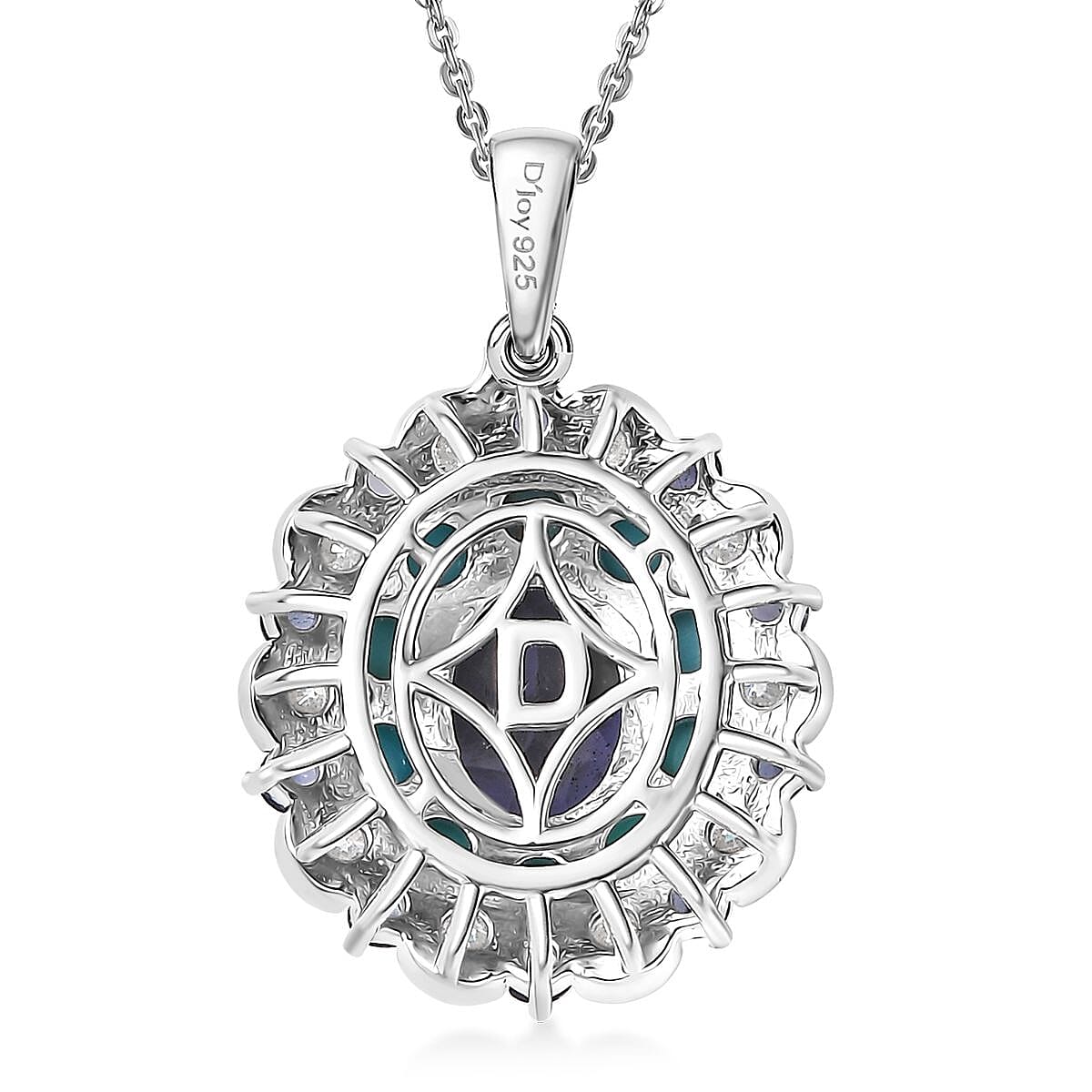 Doorbuster D'Joy Premium Catalina Iolite and Multi Gemstone 4.10 ctw Dynasty Bloom Pendant Necklace in Rhodium Over Sterling Silver 20 Inches image number 4