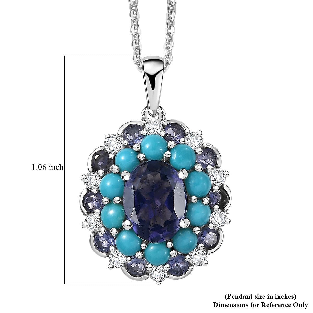 Doorbuster D'Joy Premium Catalina Iolite and Multi Gemstone 4.10 ctw Dynasty Bloom Pendant Necklace in Rhodium Over Sterling Silver 20 Inches image number 6