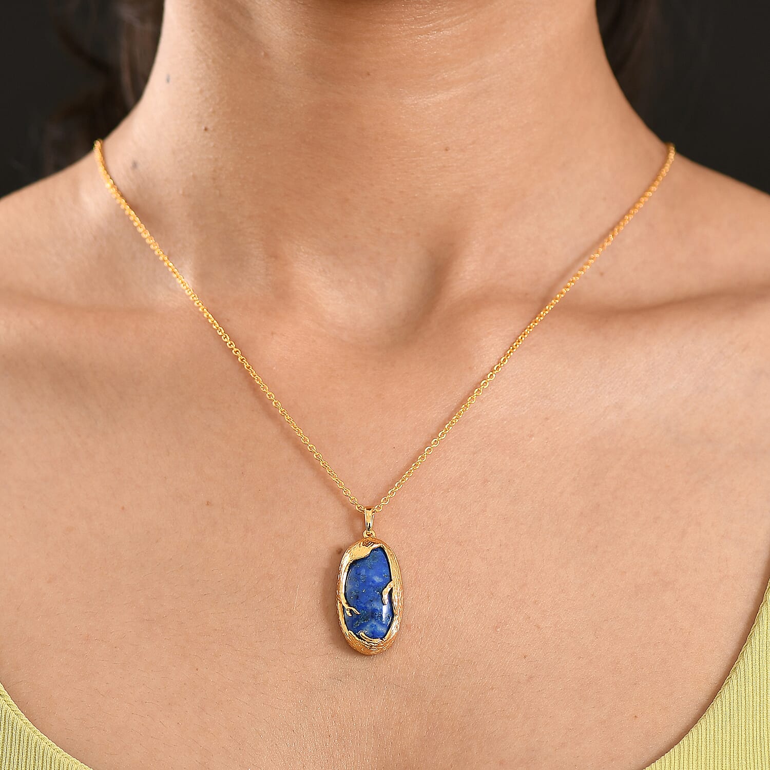 EverTrue Lapis Lagoon 20.00 ctw Pendant in 18K YG Plated with ION Plated YG Stainless Steel (20 Inches)